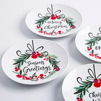 KSP Christmas Decal 'Wreath W/Bowl' Side Plate - S/4 (Multi Colour)