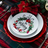 KSP Christmas Decal 'Wreath W/Bowl' Side Plate - S/4 (Multi Colour)