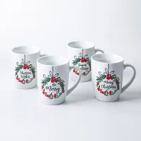 KSP Christmas Decal 'Wreath W/Bow' Porcelain Mug - S/4 (Multi Colour)