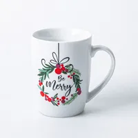 KSP Christmas Decal 'Wreath W/Bow' Porcelain Mug - S/4 (Multi Colour)