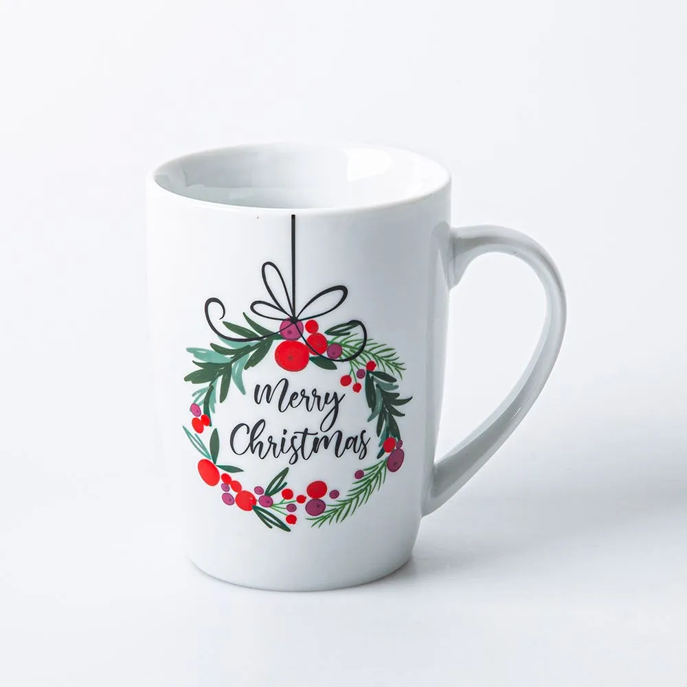 KSP Christmas Decal 'Wreath W/Bow' Porcelain Mug - S/4 (Multi Colour)