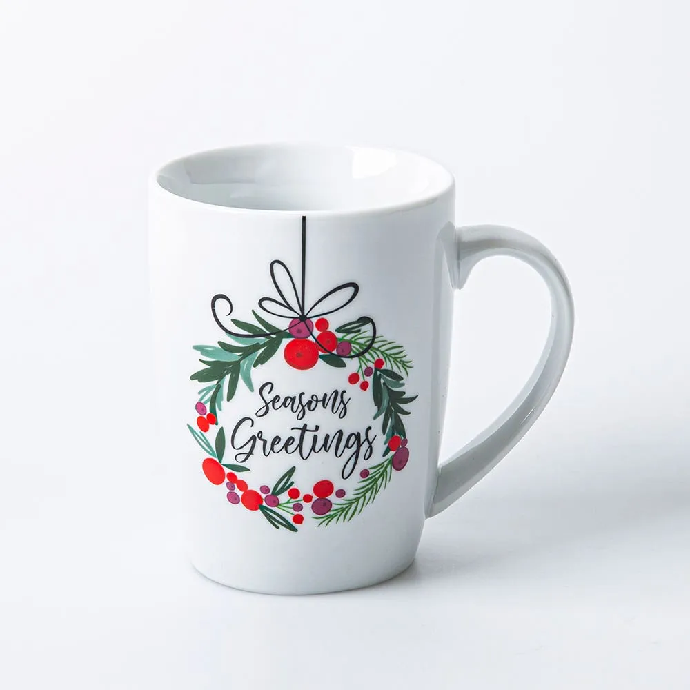 KSP Christmas Decal 'Wreath W/Bow' Porcelain Mug - S/4 (Multi Colour)