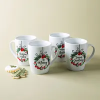 KSP Christmas Decal 'Wreath W/Bow' Porcelain Mug - S/4 (Multi Colour)