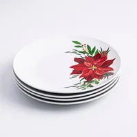 KSP Christmas Decal 'Poinsettia' Side Plate - Set of 4 (Multi Colour)