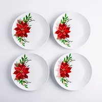 KSP Christmas Decal 'Poinsettia' Side Plate - Set of 4 (Multi Colour)