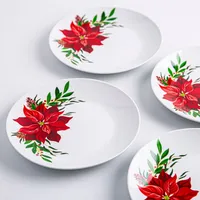 KSP Christmas Decal 'Poinsettia' Side Plate - Set of 4 (Multi Colour)