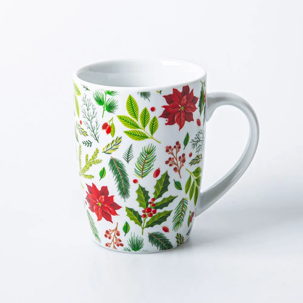 KSP Christmas Decal 'Poinsettia' Porcelain Mug - S/4 (Multi Colour)