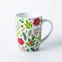 KSP Christmas Decal 'Poinsettia' Porcelain Mug - S/4 (Multi Colour)