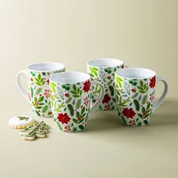 KSP Christmas Decal 'Poinsettia' Porcelain Mug - S/4 (Multi Colour)