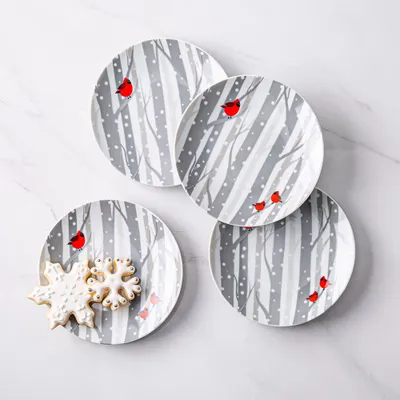 KSP Christmas Cheer 'Winter Cardinal' Porcelain Cocktail Plate - S/4