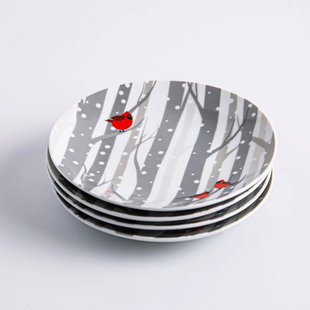 KSP Christmas Cheer 'Winter Cardinal' Porcelain Cocktail Plate - S/4