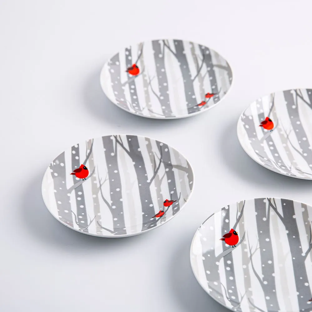 KSP Christmas Cheer 'Winter Cardinal' Porcelain Cocktail Plate - S/4