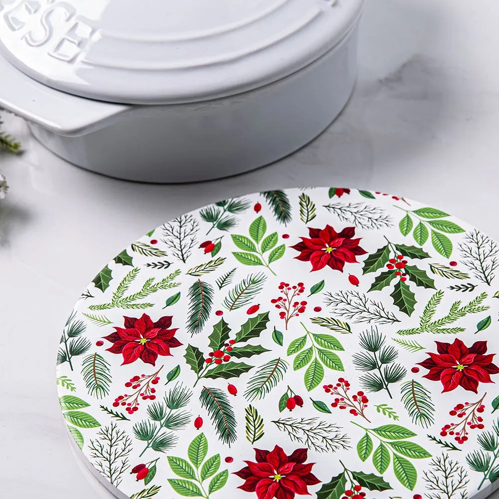 KSP Christmas Ceramic 'Poinsettia' Trivet 20cm Dia.