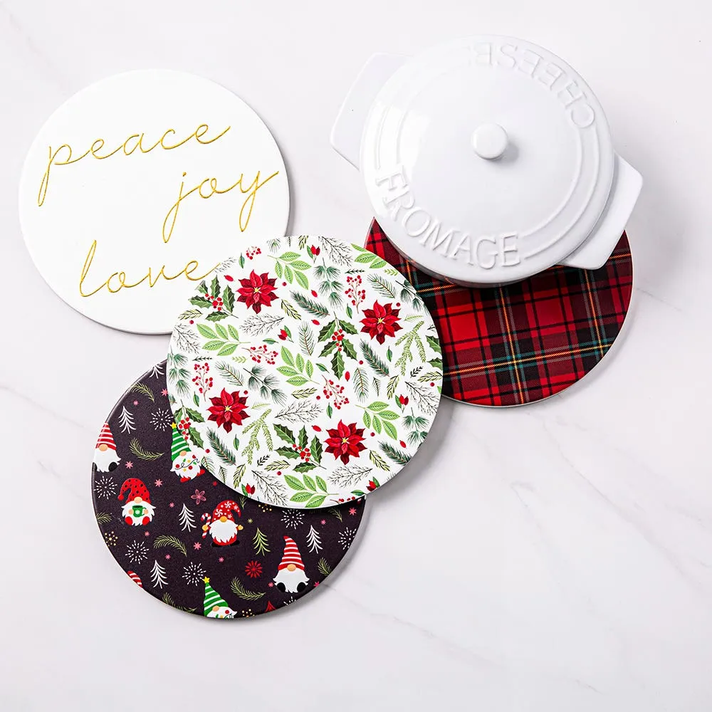 KSP Christmas Ceramic 'Poinsettia' Trivet 20cm Dia.