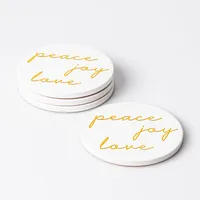 KSP Christmas Ceramic 'Peace Joy Love' Coaster - Set of 4 10cm Dia.