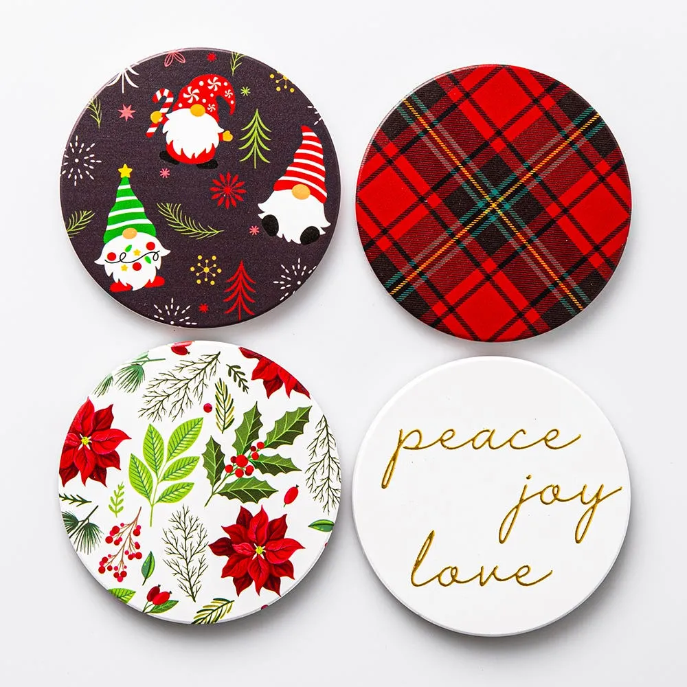 KSP Christmas Ceramic 'Peace Joy Love' Coaster - Set of 4 10cm Dia.