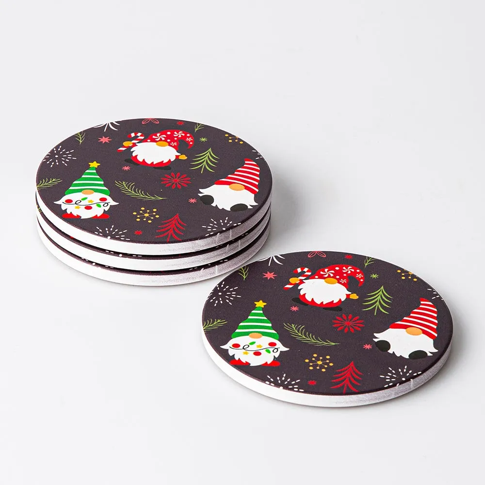 KSP Christmas Ceramic 'Gnome Santa' Coaster - Set of 4 10cm Dia.