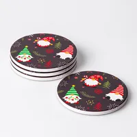 KSP Christmas Ceramic 'Gnome Santa' Coaster - Set of 4 10cm Dia.