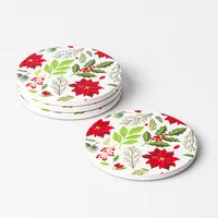 KSP Christmas Ceramic 'Poinsettia' Coaster - Set of 4 10cm Dia.