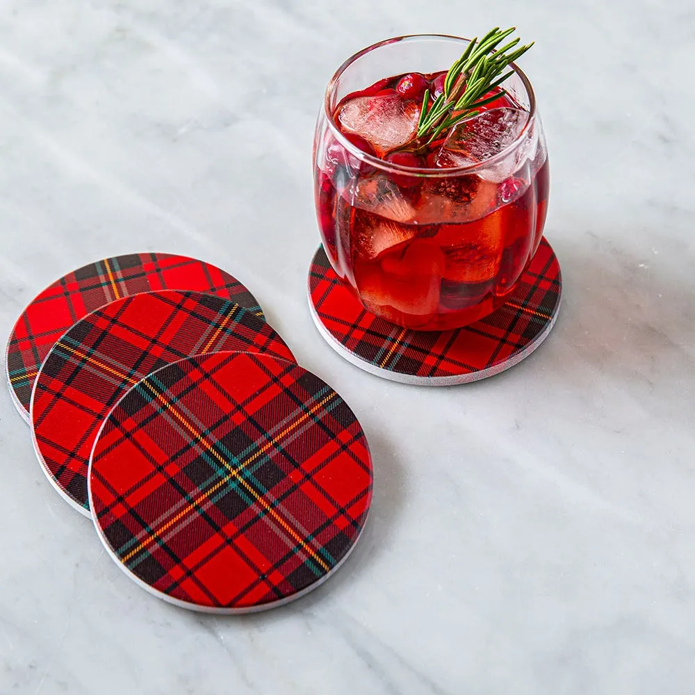 KSP Christmas Ceramic 'Plaid' Coaster - Set of 4 10cm Dia.