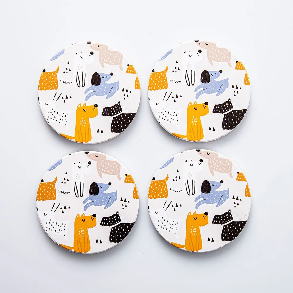 KSP Tessera 'Dogs' Coaster - Set of 4 10cm Dia. (Multi Colour)