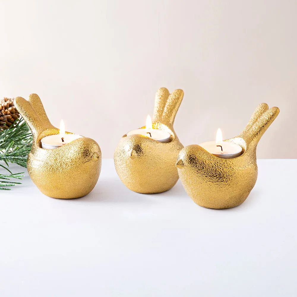 KSP Christmas 'Partridge' Ceramic Tealight Holder - Set of 3 (Gold)