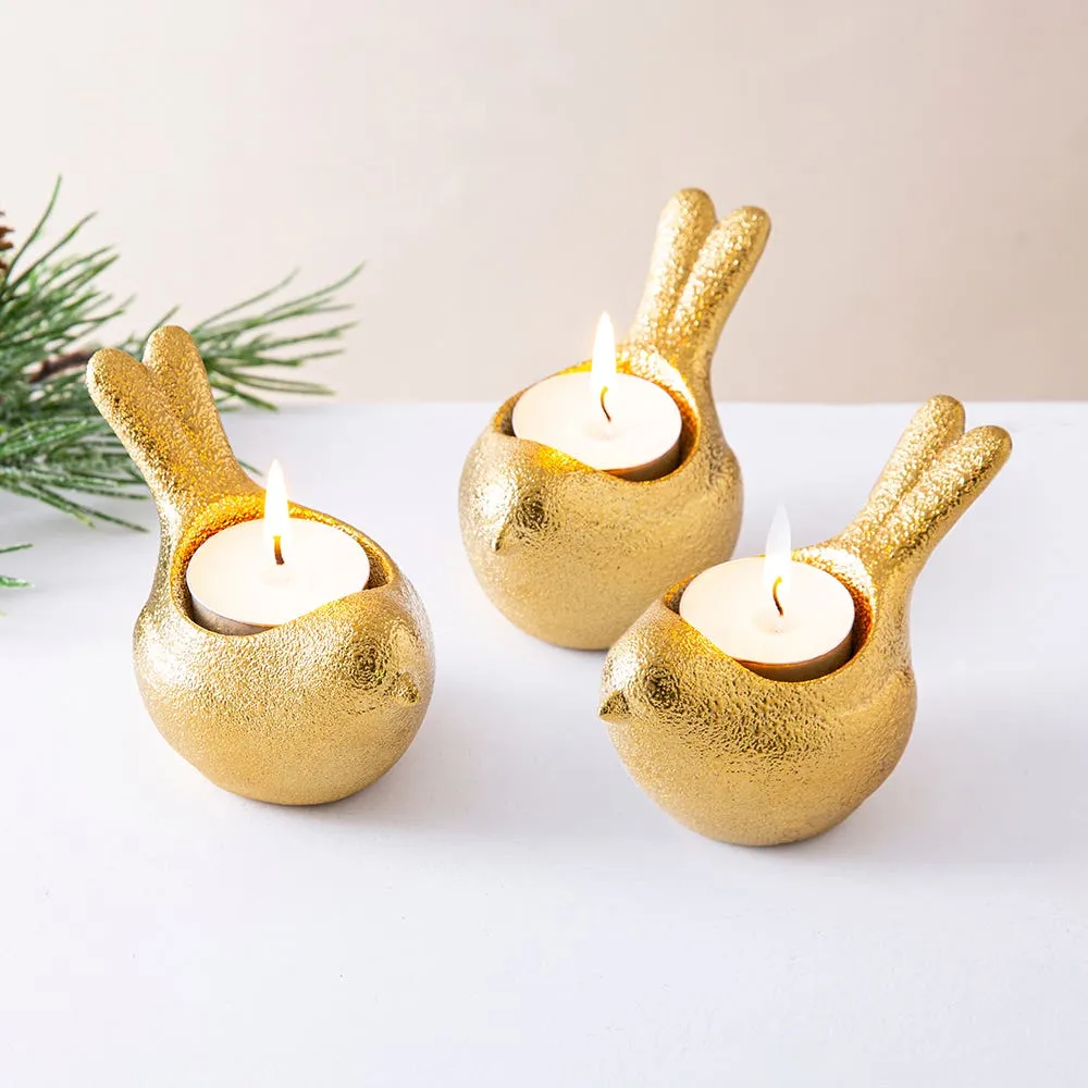 KSP Christmas 'Partridge' Ceramic Tealight Holder - Set of 3 (Gold)