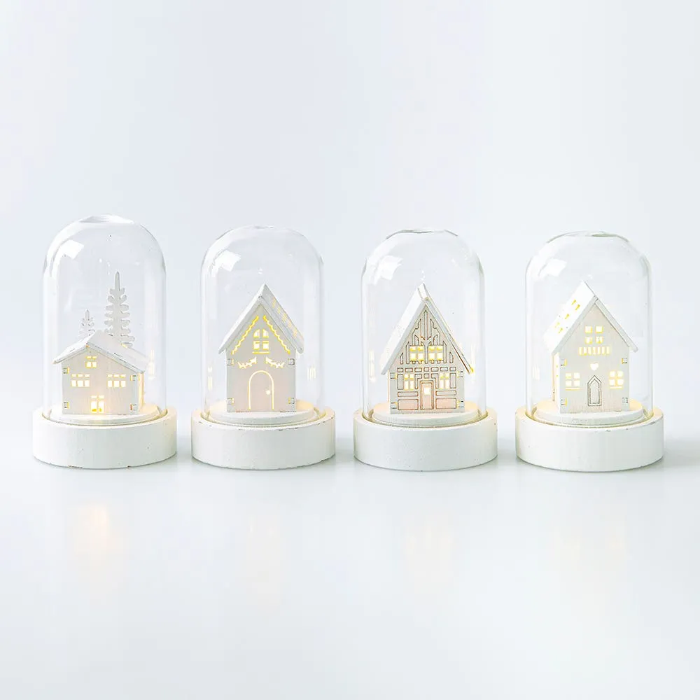 Koopman Christmas Bell Glass 'Assorted' LED House On Wood Base