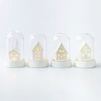 Koopman Christmas Bell Glass 'Assorted' LED House On Wood Base