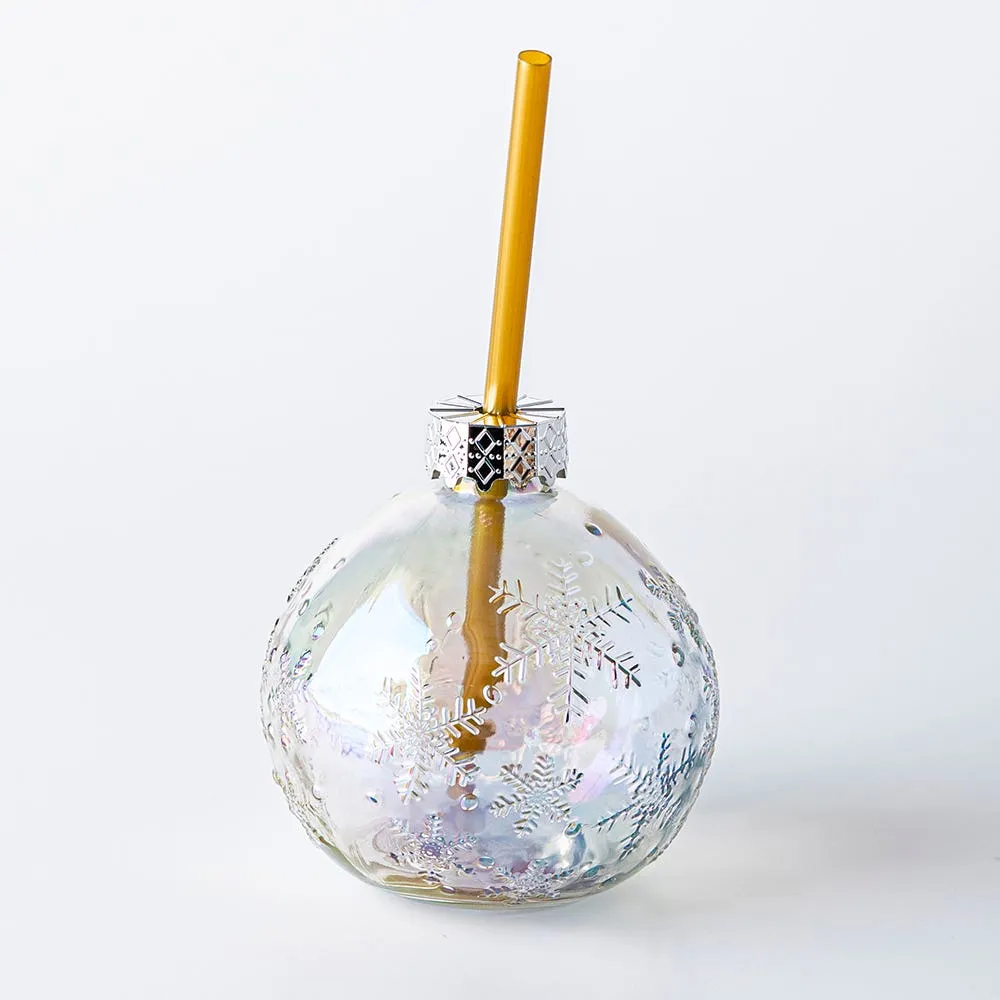 Koopman Christmas 'Ornament' Glass Drinking Sipper w/straw (Asstd.)