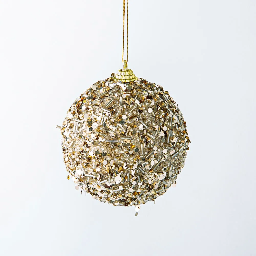 Koopman Christmas 'Ball w/Beads' Plastic Ornament (Gold/White)