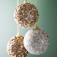 Koopman Christmas 'Ball w/Beads' Plastic Ornament (Gold/White)