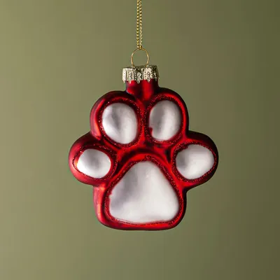 KSP Christmas 'Paw' Glass Ornament (Red/White)