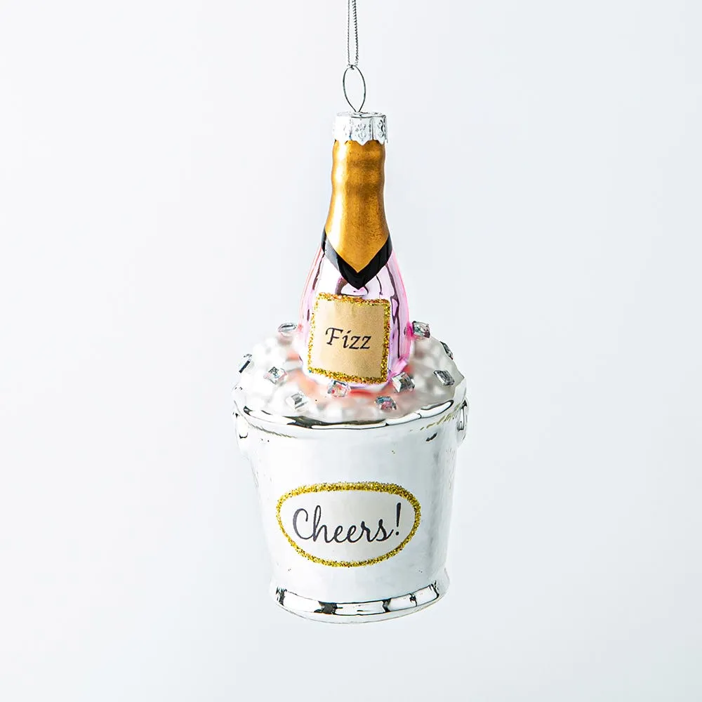 KSP Christmas 'Champagne Bucket' Glass Ornament (Silver/Pink)