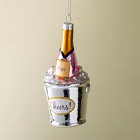 KSP Christmas 'Champagne Bucket' Glass Ornament (Silver/Pink)