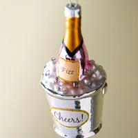 KSP Christmas 'Champagne Bucket' Glass Ornament (Silver/Pink)