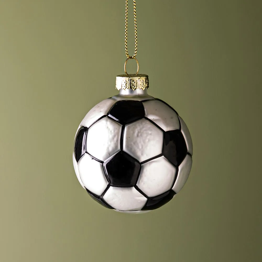 KSP Christmas 'Soccer' Glass Ornament (White/Black)