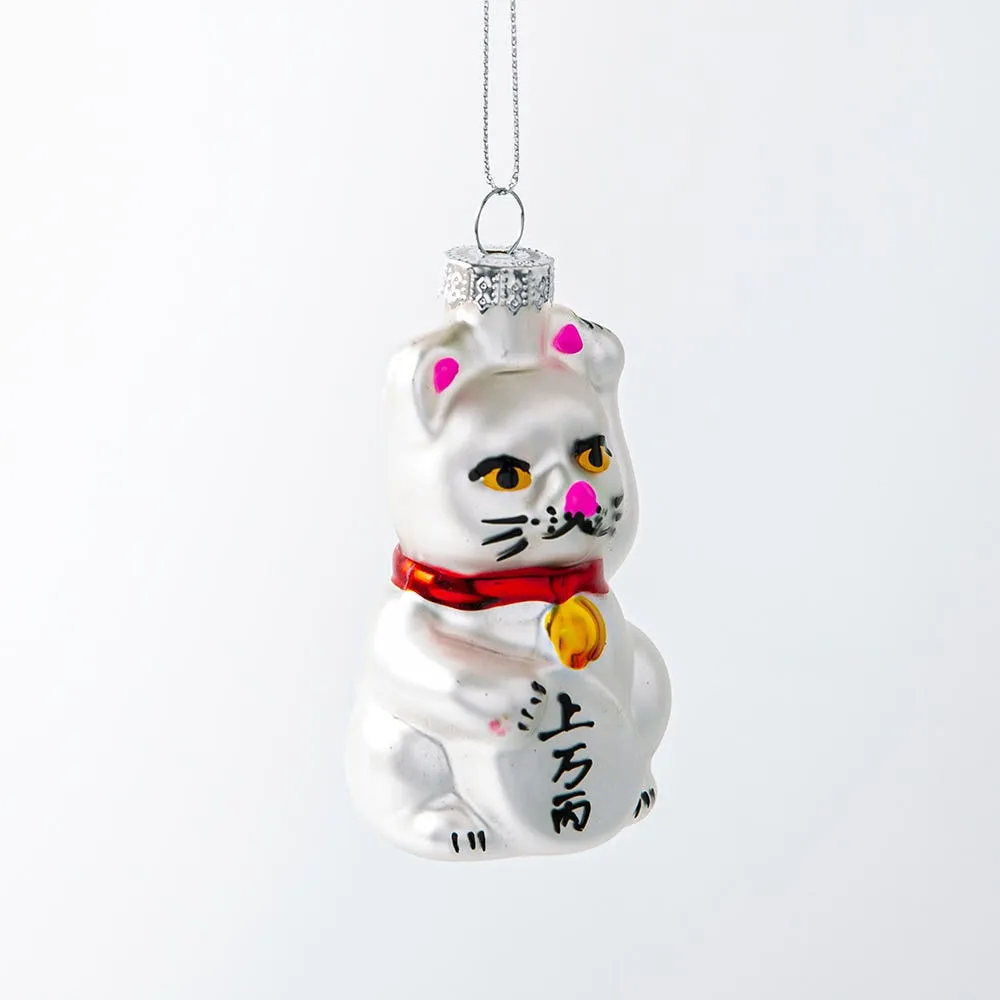 KSP Christmas 'Lucky Cat' Glass Ornament (Multi Colour)