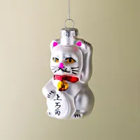 KSP Christmas 'Lucky Cat' Glass Ornament (Multi Colour)