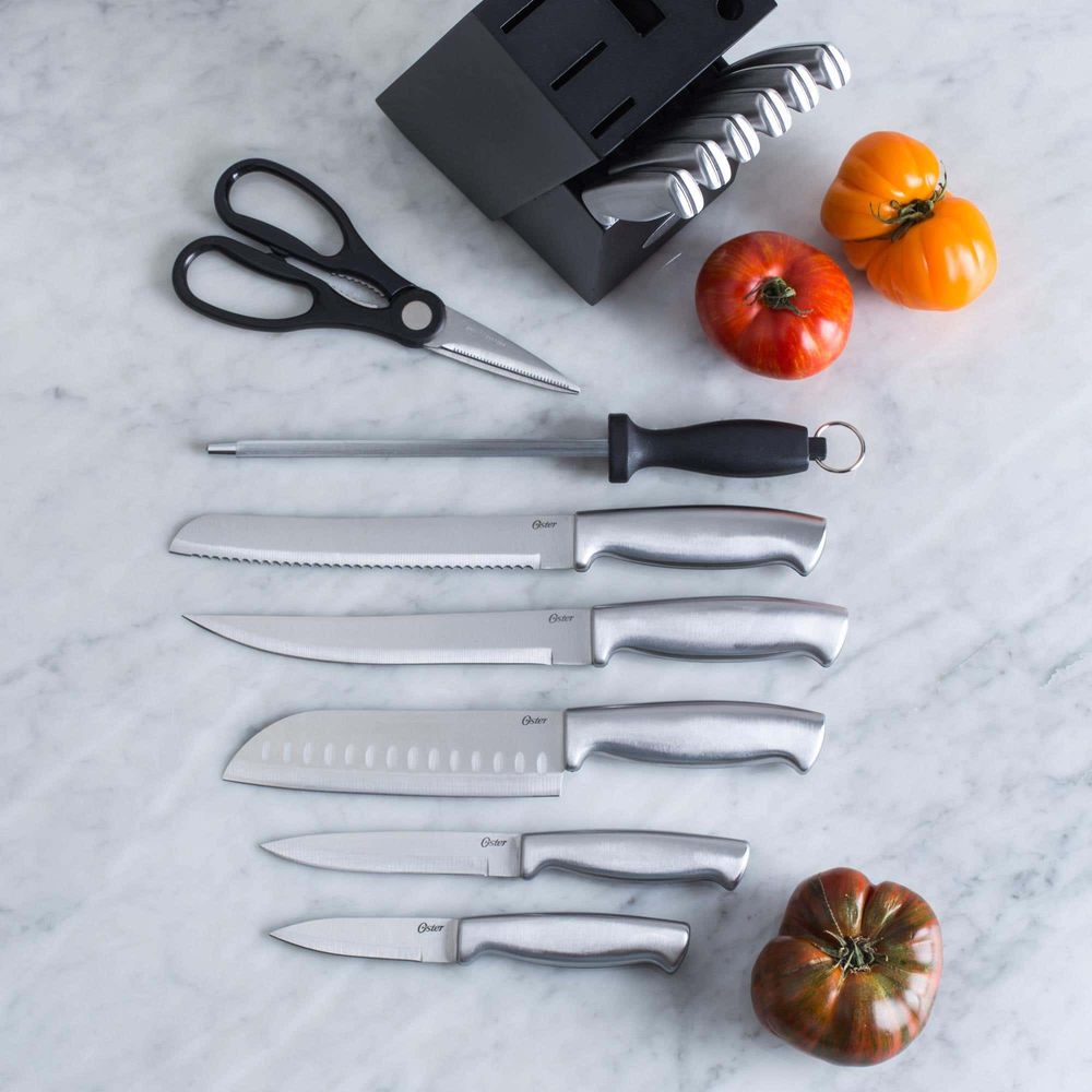 Oster Baldwyn Wood Knife Block Set of 14 - Stainless Steel & Black