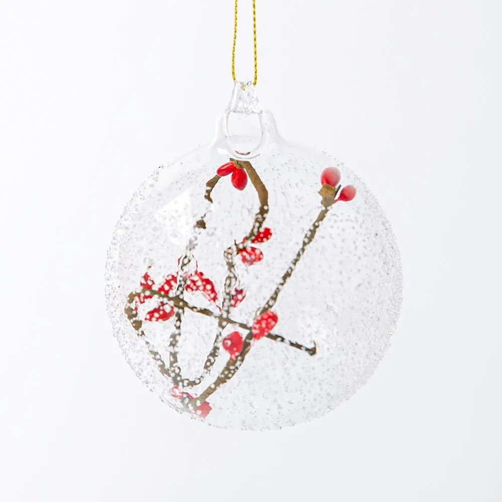 KSP Christmas 'Twigs & Berries' Glass Ball Ornament (Clear/Red)