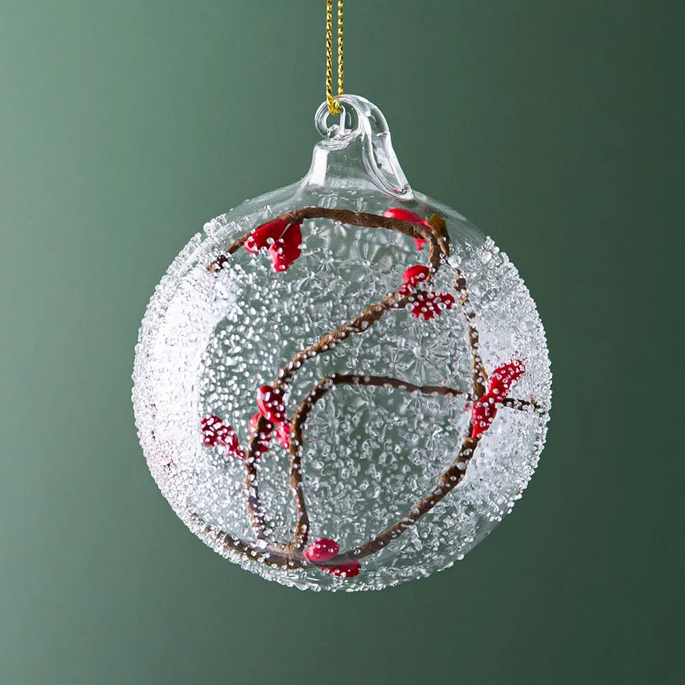 KSP Christmas 'Twigs & Berries' Glass Ball Ornament (Clear/Red)