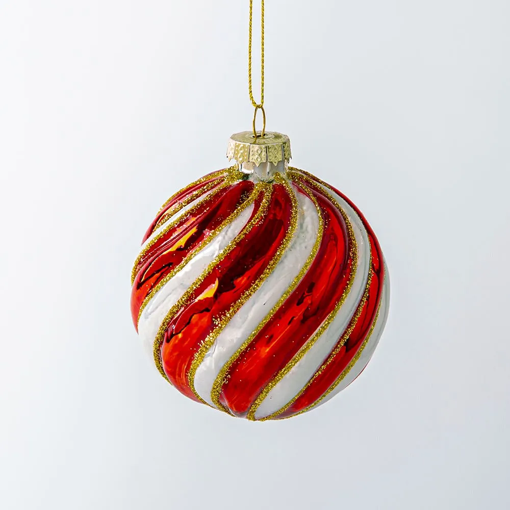 KSP Christmas 'Swirl' Glass Ball Ornament (Red/White)