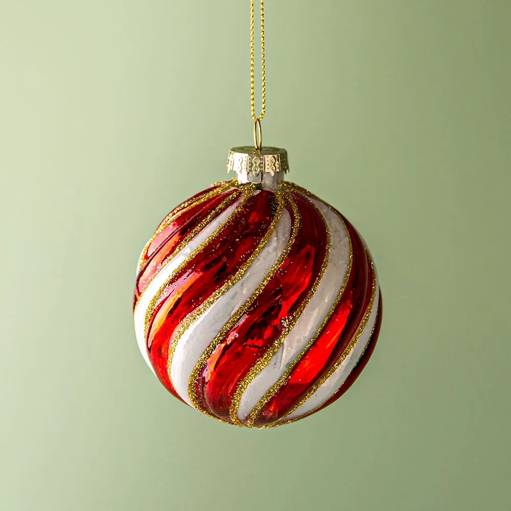 KSP Christmas 'Swirl' Glass Ball Ornament (Red/White)