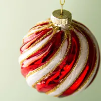 KSP Christmas 'Swirl' Glass Ball Ornament (Red/White)