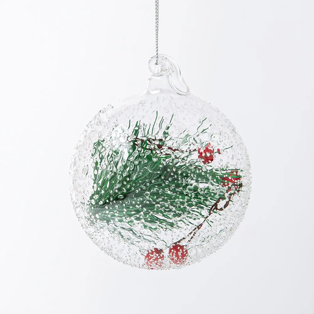 KSP Christmas 'Pine & Berries' Glass Ball Ornament (Multi Colour)