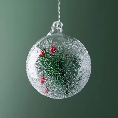 KSP Christmas 'Pine & Berries' Glass Ball Ornament (Multi Colour)