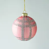 KSP Christmas 'Plaid' Glass Ball Ornament (Pink/Silver)