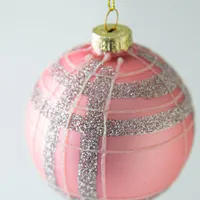 KSP Christmas 'Plaid' Glass Ball Ornament (Pink/Silver)