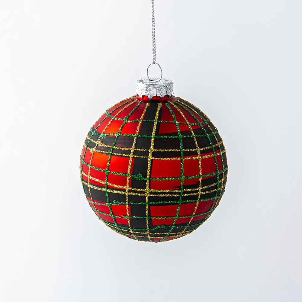 KSP Christmas 'Plaid' Glass Ball Ornament (Red)